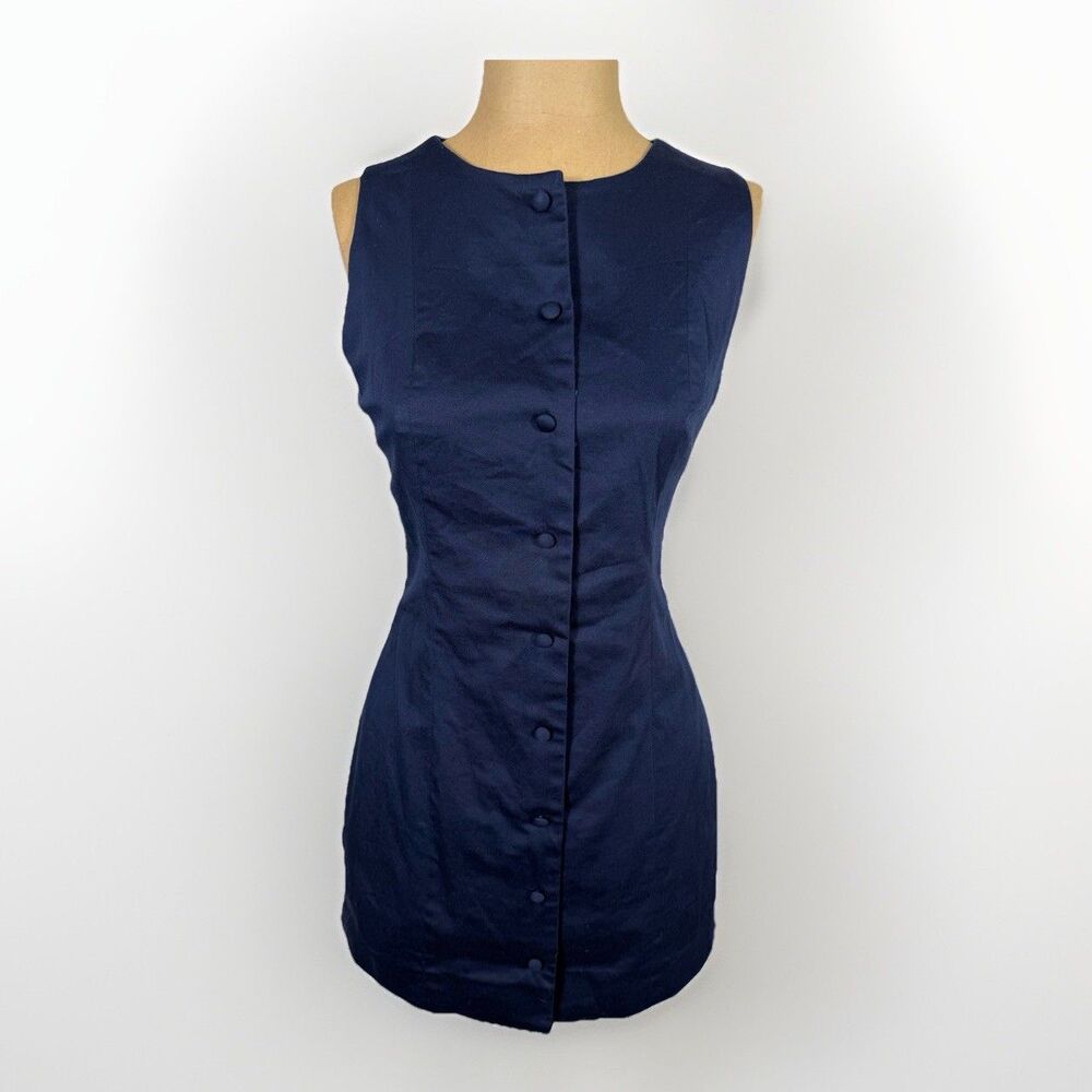Commense Cotton Button-Front Classic Navy Mini Dress Women’s Size S